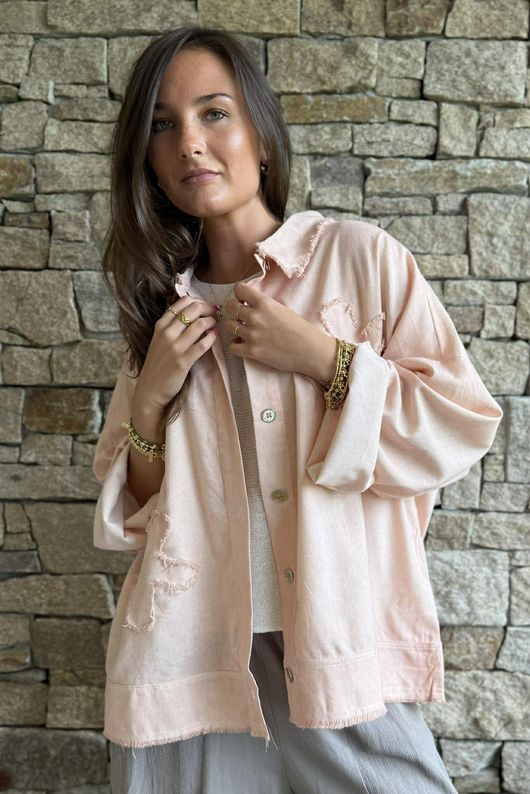 Hippie Shake Linen Blend Shirt Jacket Washed Peachy Nude